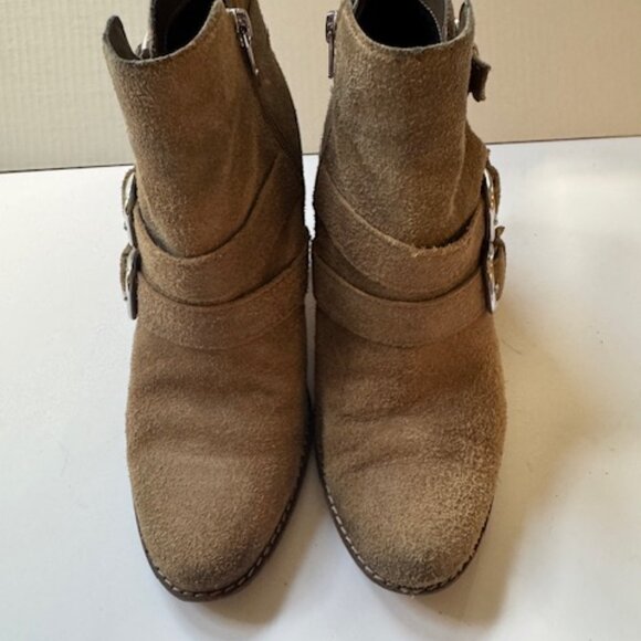 Suede Ankle Boots with Buckle Accents, Block Heel, - size 8.5 - Picture 3 of 6